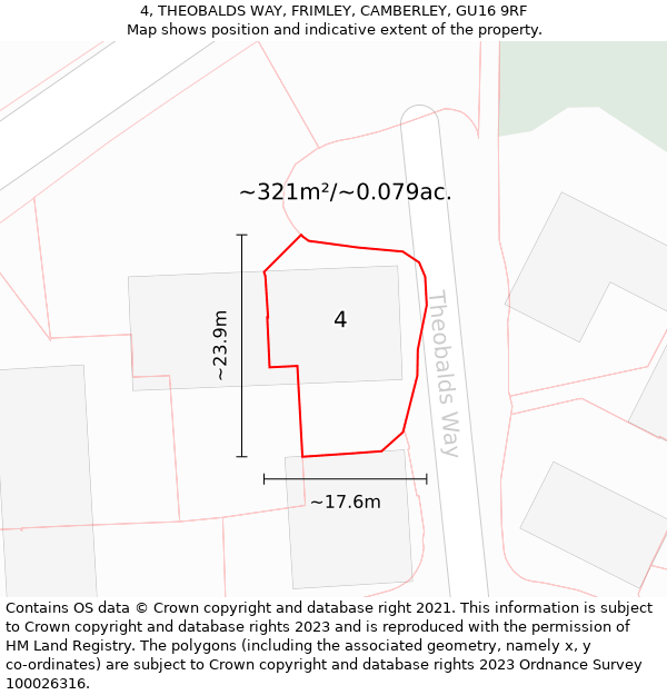 4, THEOBALDS WAY, FRIMLEY, CAMBERLEY, GU16 9RF: Plot and title map