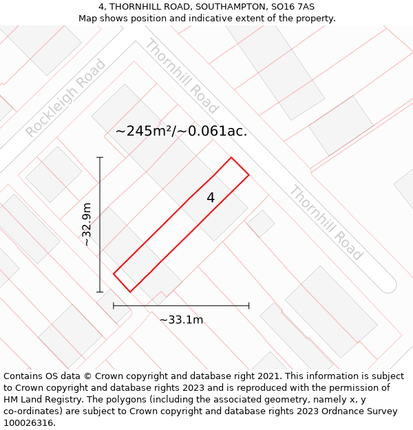 4, THORNHILL ROAD, SOUTHAMPTON, SO16 7AS: Plot and title map