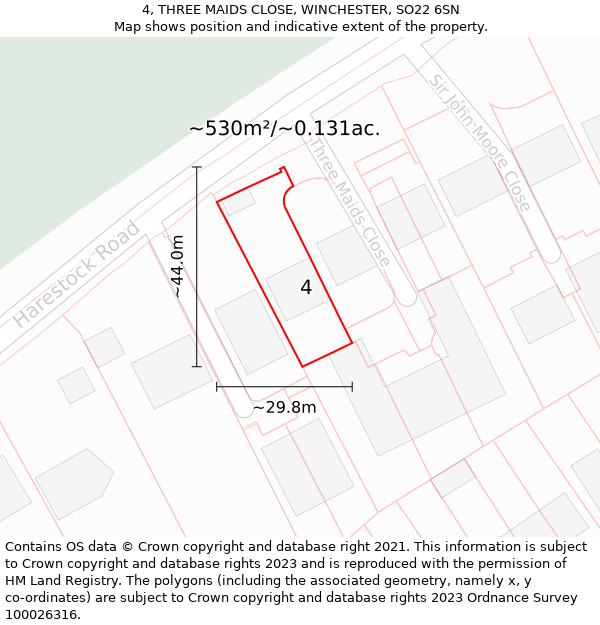 4, THREE MAIDS CLOSE, WINCHESTER, SO22 6SN: Plot and title map