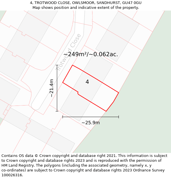 4, TROTWOOD CLOSE, OWLSMOOR, SANDHURST, GU47 0GU: Plot and title map