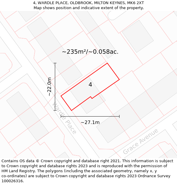 4, WARDLE PLACE, OLDBROOK, MILTON KEYNES, MK6 2XT: Plot and title map