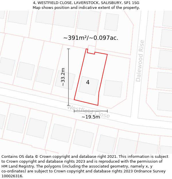 4, WESTFIELD CLOSE, LAVERSTOCK, SALISBURY, SP1 1SG: Plot and title map
