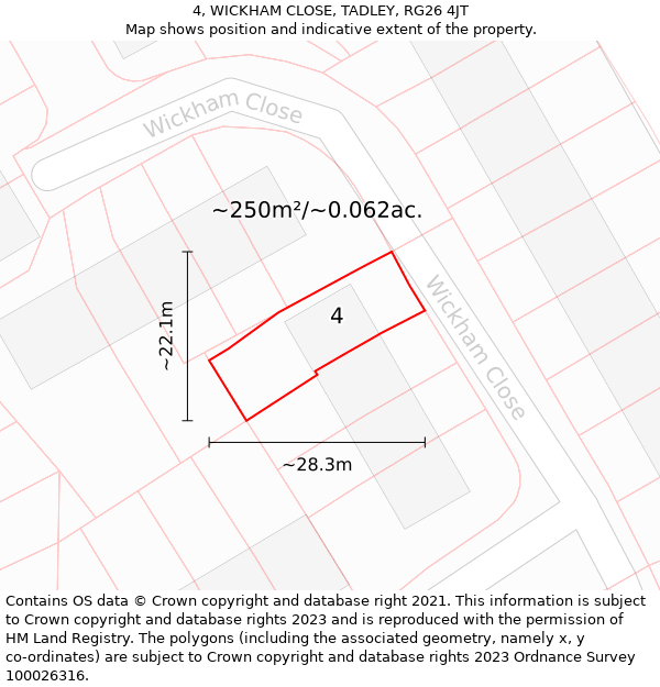 4, WICKHAM CLOSE, TADLEY, RG26 4JT: Plot and title map