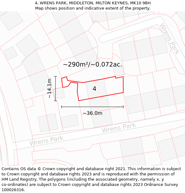 4, WRENS PARK, MIDDLETON, MILTON KEYNES, MK10 9BH: Plot and title map