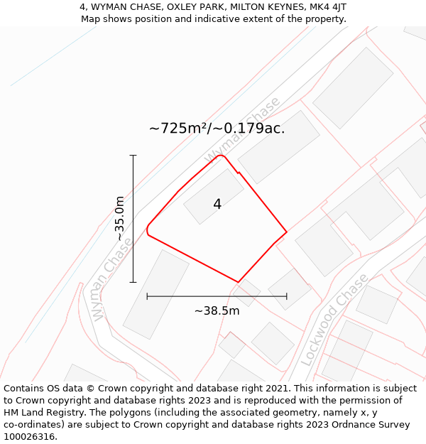 4, WYMAN CHASE, OXLEY PARK, MILTON KEYNES, MK4 4JT: Plot and title map