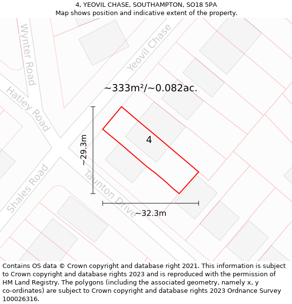 4, YEOVIL CHASE, SOUTHAMPTON, SO18 5PA: Plot and title map