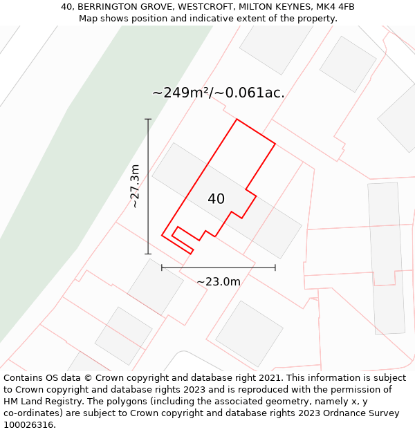 40, BERRINGTON GROVE, WESTCROFT, MILTON KEYNES, MK4 4FB: Plot and title map