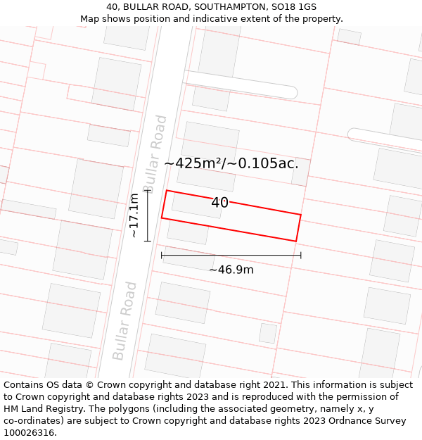 40, BULLAR ROAD, SOUTHAMPTON, SO18 1GS: Plot and title map