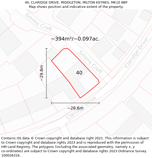 40, CLARIDGE DRIVE, MIDDLETON, MILTON KEYNES, MK10 9BP: Plot and title map