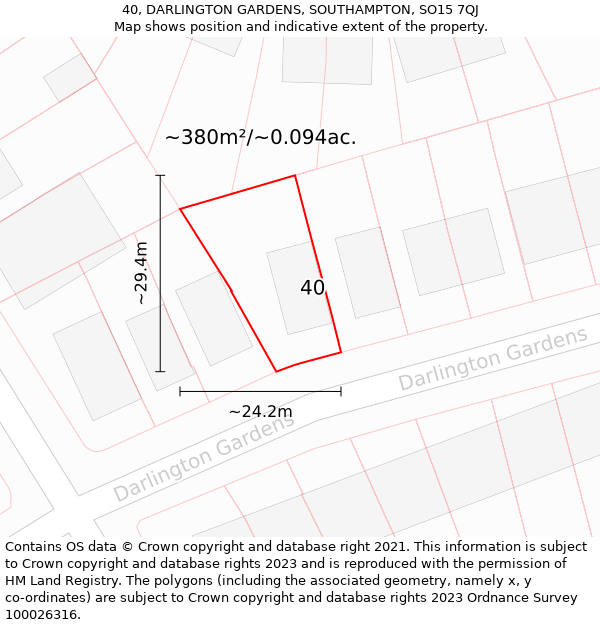 40, DARLINGTON GARDENS, SOUTHAMPTON, SO15 7QJ: Plot and title map