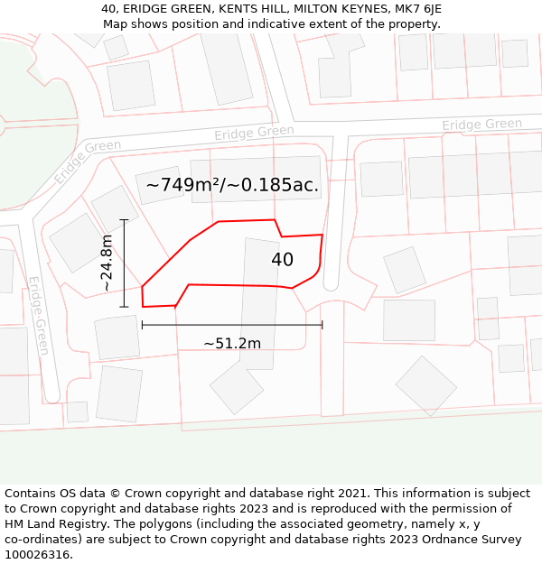 40, ERIDGE GREEN, KENTS HILL, MILTON KEYNES, MK7 6JE: Plot and title map