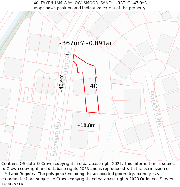 40, FAKENHAM WAY, OWLSMOOR, SANDHURST, GU47 0YS: Plot and title map