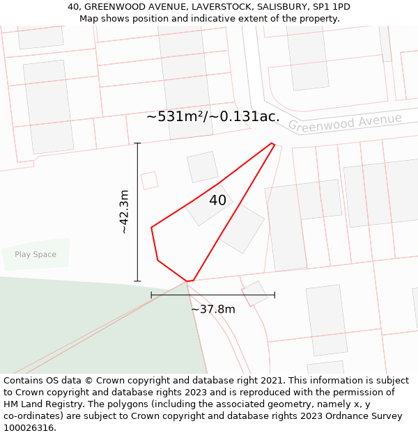 40, GREENWOOD AVENUE, LAVERSTOCK, SALISBURY, SP1 1PD: Plot and title map