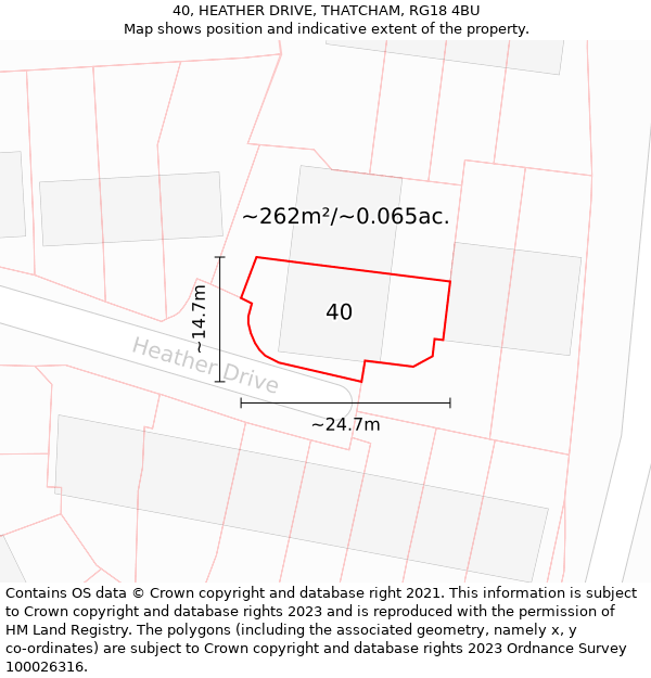 40, HEATHER DRIVE, THATCHAM, RG18 4BU: Plot and title map