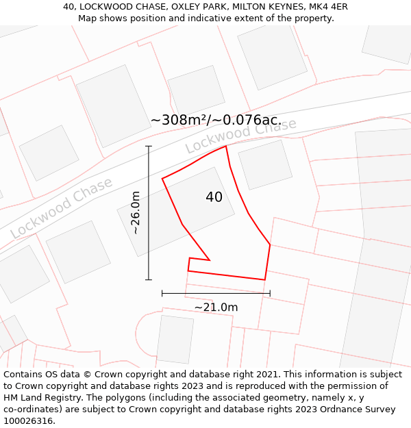 40, LOCKWOOD CHASE, OXLEY PARK, MILTON KEYNES, MK4 4ER: Plot and title map