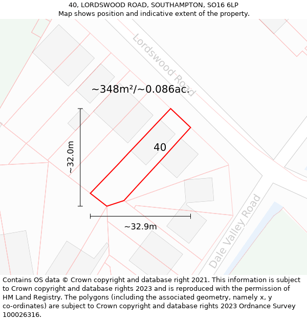 40, LORDSWOOD ROAD, SOUTHAMPTON, SO16 6LP: Plot and title map