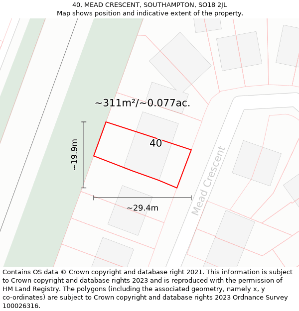 40, MEAD CRESCENT, SOUTHAMPTON, SO18 2JL: Plot and title map