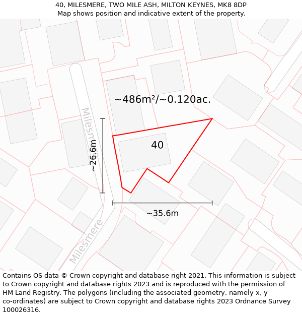 40, MILESMERE, TWO MILE ASH, MILTON KEYNES, MK8 8DP: Plot and title map