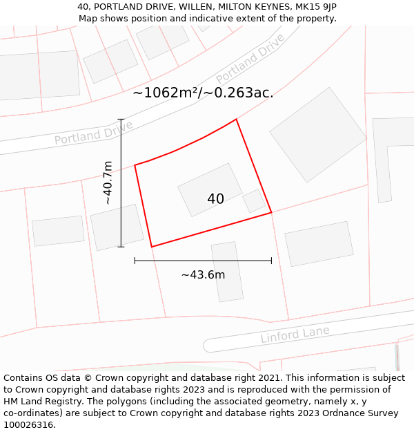 40, PORTLAND DRIVE, WILLEN, MILTON KEYNES, MK15 9JP: Plot and title map