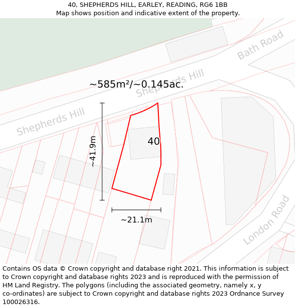 40, SHEPHERDS HILL, EARLEY, READING, RG6 1BB: Plot and title map