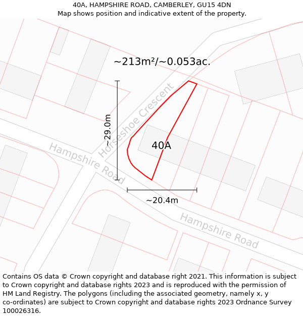 40A, HAMPSHIRE ROAD, CAMBERLEY, GU15 4DN: Plot and title map