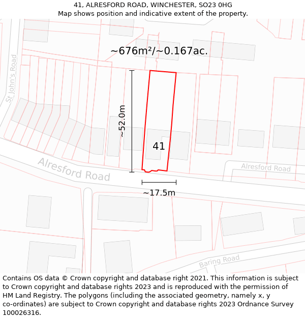 41, ALRESFORD ROAD, WINCHESTER, SO23 0HG: Plot and title map