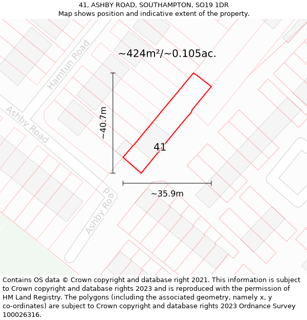 41, ASHBY ROAD, SOUTHAMPTON, SO19 1DR: Plot and title map