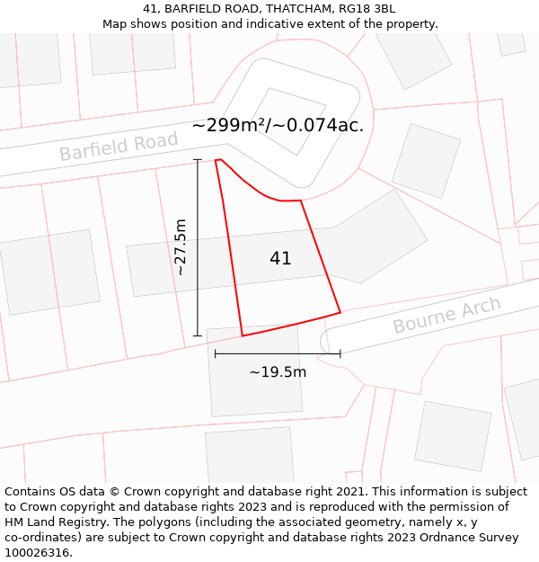 41, BARFIELD ROAD, THATCHAM, RG18 3BL: Plot and title map