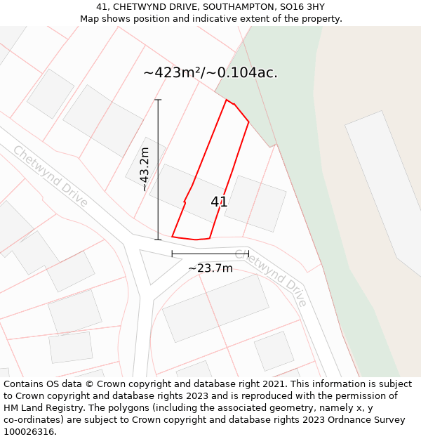 41, CHETWYND DRIVE, SOUTHAMPTON, SO16 3HY: Plot and title map