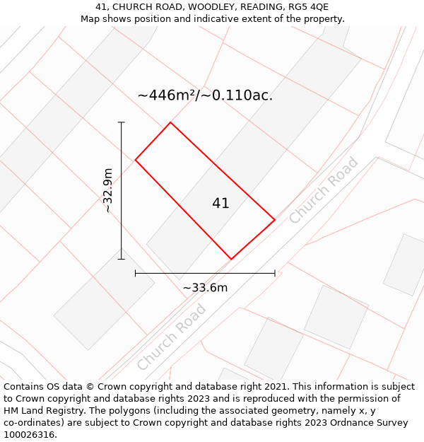 41, CHURCH ROAD, WOODLEY, READING, RG5 4QE: Plot and title map