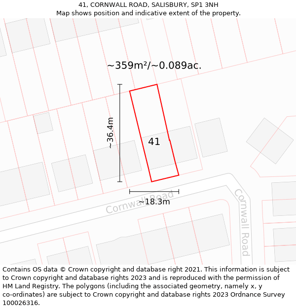 41, CORNWALL ROAD, SALISBURY, SP1 3NH: Plot and title map