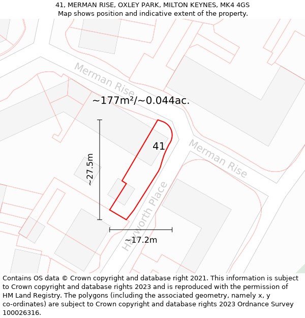 41, MERMAN RISE, OXLEY PARK, MILTON KEYNES, MK4 4GS: Plot and title map