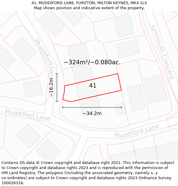 41, MUDDIFORD LANE, FURZTON, MILTON KEYNES, MK4 1LS: Plot and title map