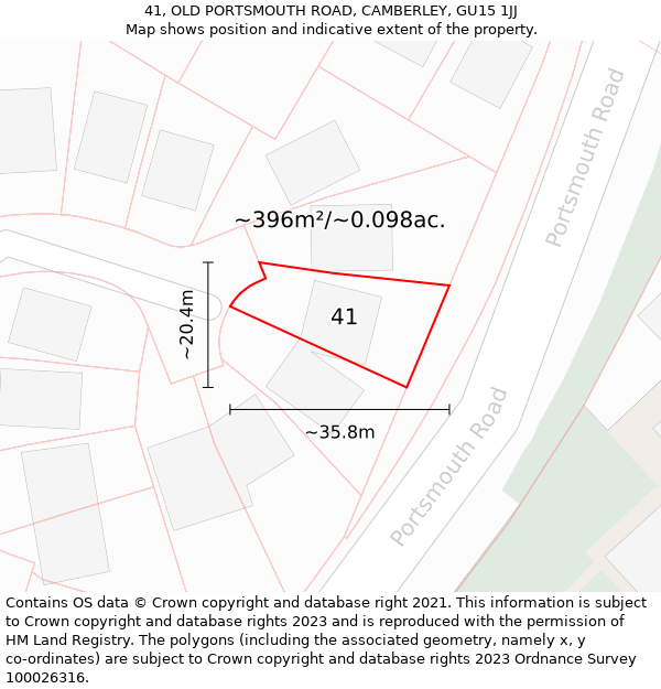 41, OLD PORTSMOUTH ROAD, CAMBERLEY, GU15 1JJ: Plot and title map