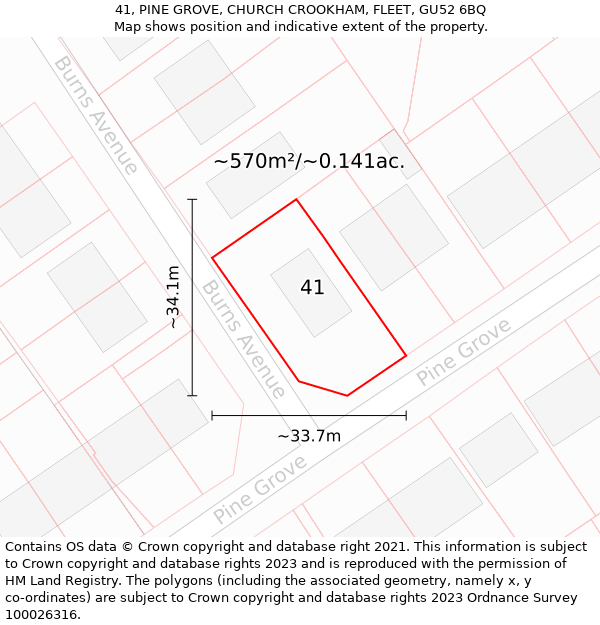 41, PINE GROVE, CHURCH CROOKHAM, FLEET, GU52 6BQ: Plot and title map