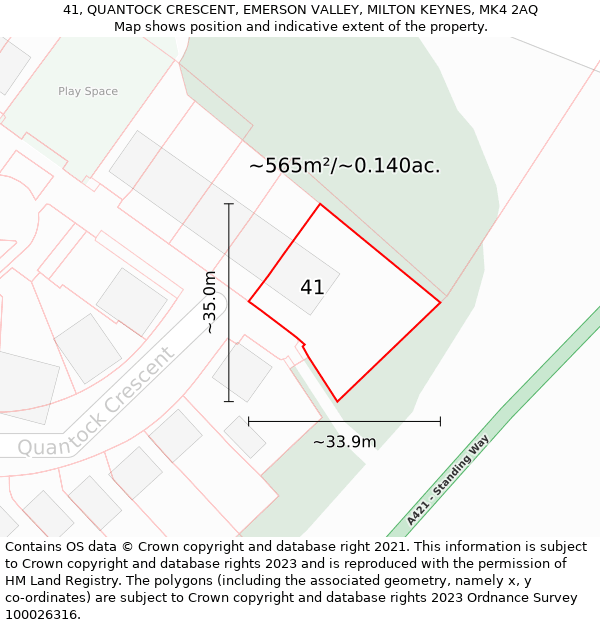 41, QUANTOCK CRESCENT, EMERSON VALLEY, MILTON KEYNES, MK4 2AQ: Plot and title map