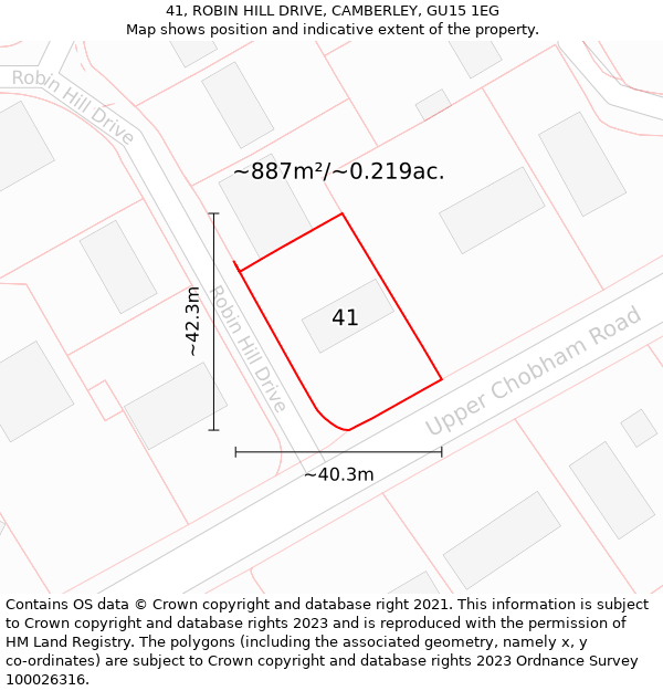 41, ROBIN HILL DRIVE, CAMBERLEY, GU15 1EG: Plot and title map