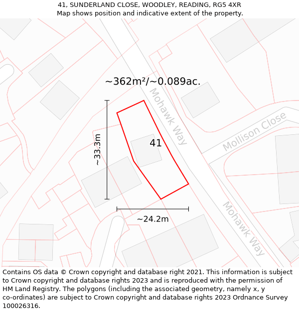 41, SUNDERLAND CLOSE, WOODLEY, READING, RG5 4XR: Plot and title map