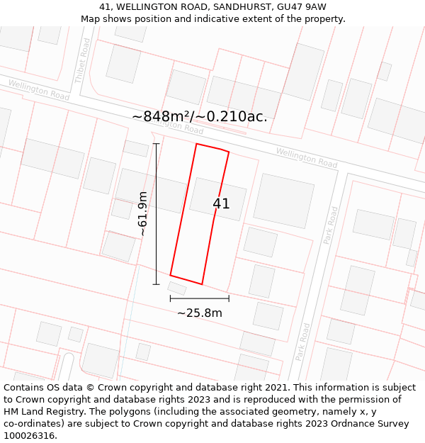 41, WELLINGTON ROAD, SANDHURST, GU47 9AW: Plot and title map