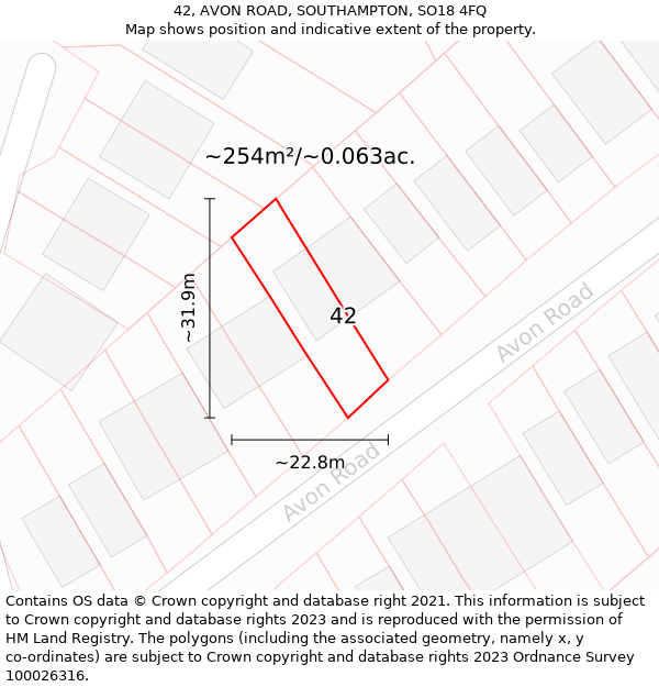 42, AVON ROAD, SOUTHAMPTON, SO18 4FQ: Plot and title map