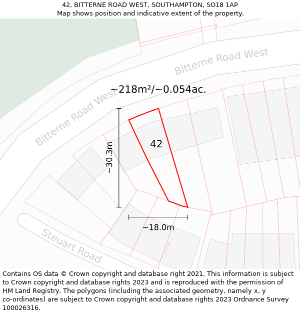 42, BITTERNE ROAD WEST, SOUTHAMPTON, SO18 1AP: Plot and title map