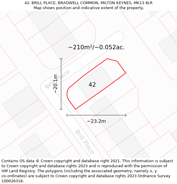 42, BRILL PLACE, BRADWELL COMMON, MILTON KEYNES, MK13 8LR: Plot and title map