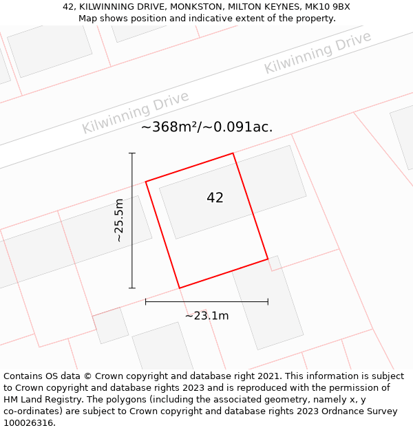 42, KILWINNING DRIVE, MONKSTON, MILTON KEYNES, MK10 9BX: Plot and title map