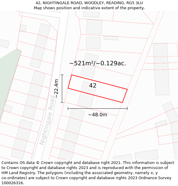 42, NIGHTINGALE ROAD, WOODLEY, READING, RG5 3LU: Plot and title map