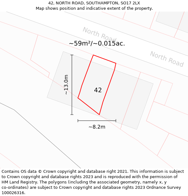 42, NORTH ROAD, SOUTHAMPTON, SO17 2LX: Plot and title map