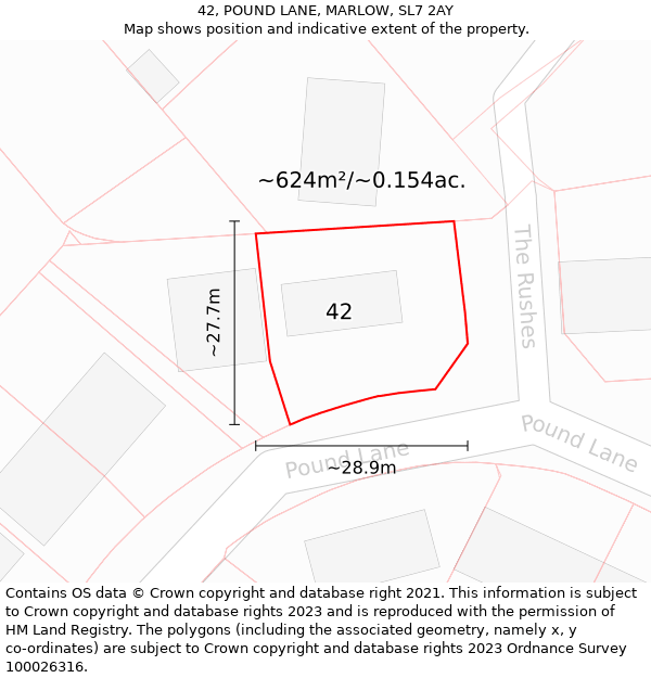 42, POUND LANE, MARLOW, SL7 2AY: Plot and title map