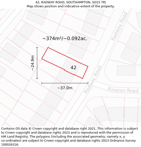 42, RADWAY ROAD, SOUTHAMPTON, SO15 7PJ: Plot and title map