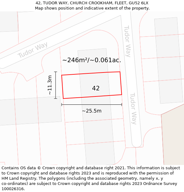 42, TUDOR WAY, CHURCH CROOKHAM, FLEET, GU52 6LX: Plot and title map