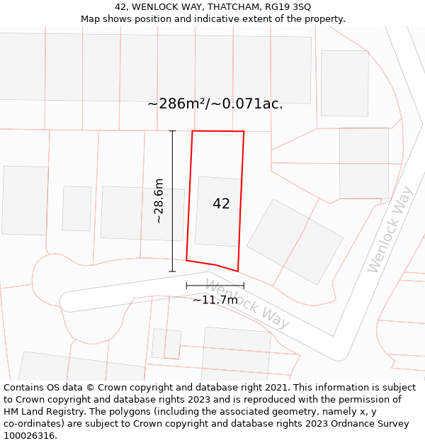 42, WENLOCK WAY, THATCHAM, RG19 3SQ: Plot and title map