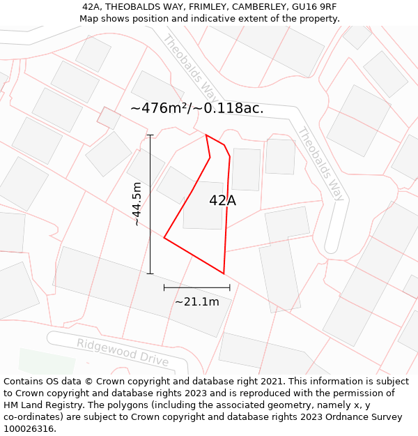 42A, THEOBALDS WAY, FRIMLEY, CAMBERLEY, GU16 9RF: Plot and title map